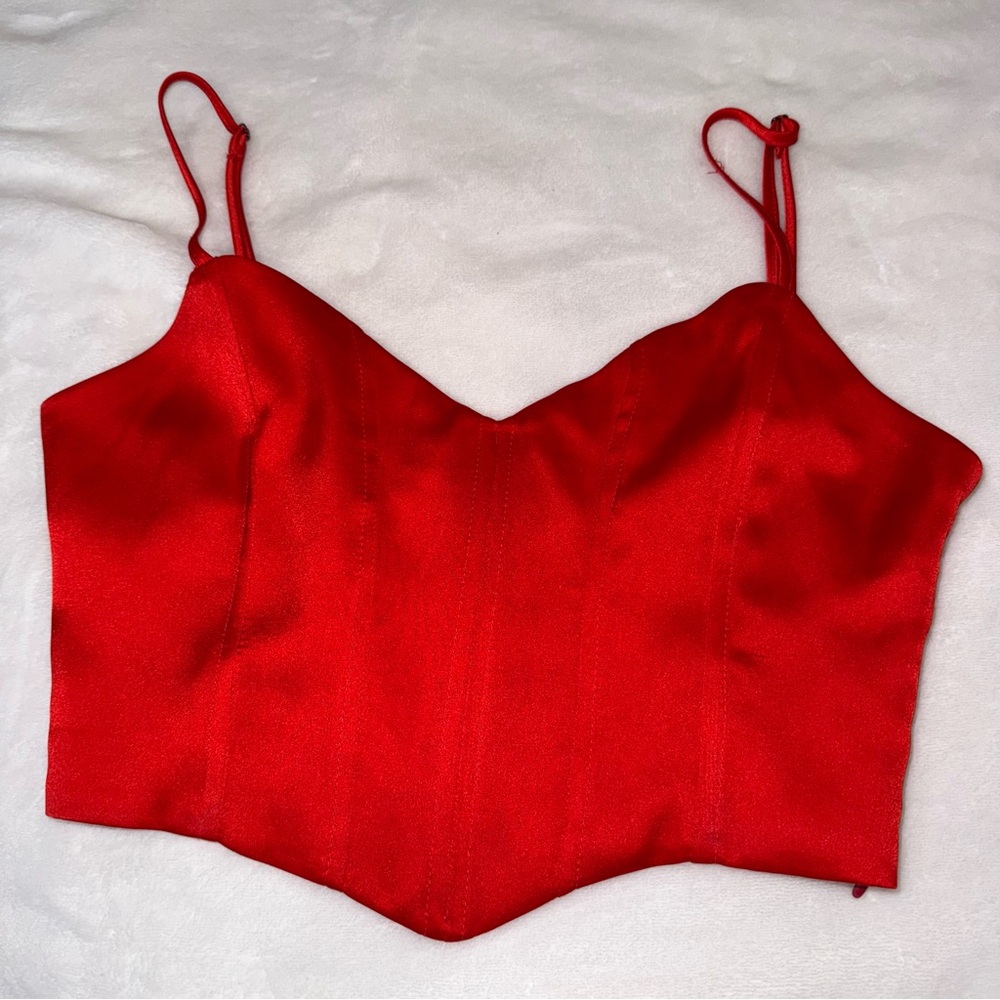 Red Satin Corset Crop Top